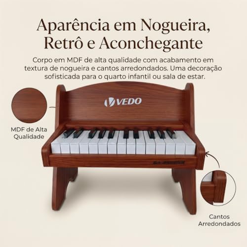 VEDO Teclado de Piano Toddler e Infantil, Piano Digital de 25 Teclas Para CriançAs, Volume AjustáVel, Mini Instrumento Musical Educativo, Material Segurança Nogueira, Para Crianças, Meninas e Meninos