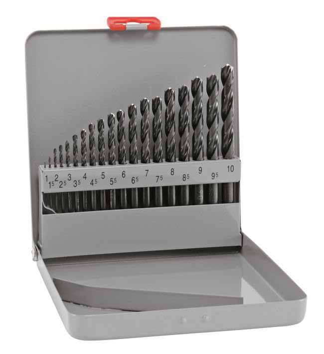 Alpen 101311100 HSS KM Jobber Drills with Split Point, Grey, 1-10 x 0.5, Set of 19 Piece