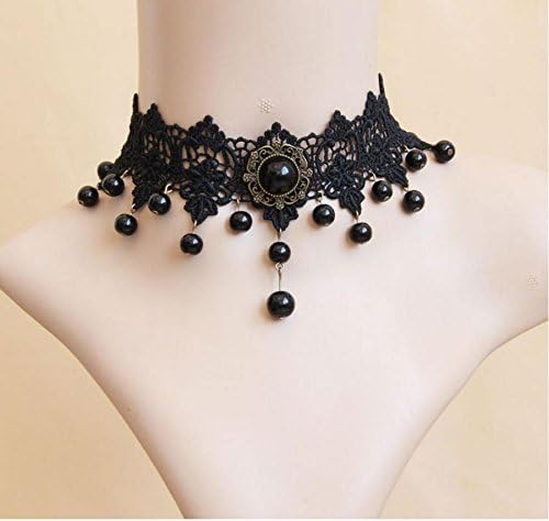 2017 fashion Gothic Victorian Crystal Tassel Tattoo Choker Necklace Black Lace Choker Collar Vintage Women Wedding Jewelry C503 (1 cm)