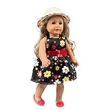 Livoty Clothes Dress Set with Hat for 18 Inch American Toy Girl Doll Flowers Printed Accessory Girl Toy (Black)