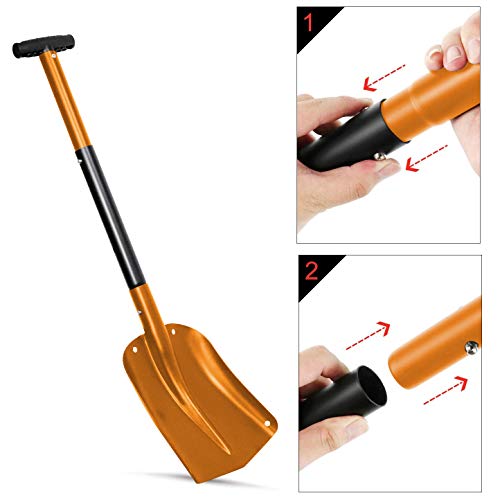 Jolitac Snow Shovel Sturdy Aluminum Lightweight Utility Winter Snow Removal Tools for Car, Camping and Outdoors Emergency, Collapsible Portable Snow Pusher (Gold) - Thumbnail 3