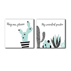 Canvas Wall Art Cute Cactus Abstract Painting Artwork for Home Prints Framed - 12"x12" x 2 Panels