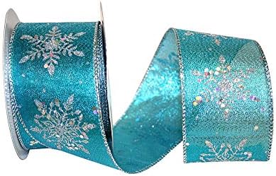 Reliant Ribbon 92440W-913-40H Glitter Snowflakes Glimmer Wired Edge Ribbon, 2-1/2 Inch X 20 Yards, Turquoise