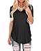 Women Solid V Neck Tee Shirt Irregular Hem Casual Top Black XL