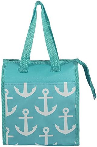 Patterned Polyester Insulated Reusable Zipper Lunch Bag (Aqua Anchor)