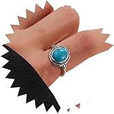 IRCOMULTI Vintage Silver Round Turquoise Stone Ring Blue Turquoise Genstone Finger Ring Blue Stone Wrap Rings Knuckle Stackable Rings Jewelry for Women