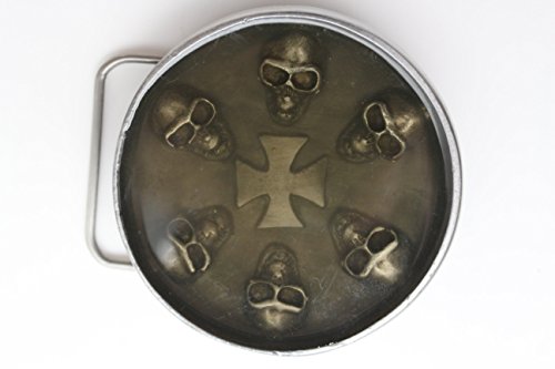 TFJ Men 3D Fashion Belt Buckle Silver Heavy Metal Skull Skeleton Iron Cross Gray