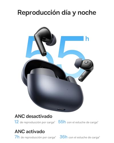 Baseus EP10 Pro Audífonos Inalámbricos Bluetooth con Cancelación de Ruido Adaptativa, EQ Adaptativo, LDAC Hi-Res, 6 Micrófonos IA, 55H Batería, IP55, Bluetooth 6.0 (Negro)