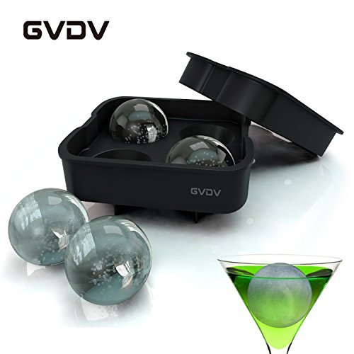 #1 Upgraded Version Ice Ball Maker - GVDV Ice Ball Maker Mold - 4 Whiskey Ice Balls - Premium Black Flexible Silicone Round Spheres Ice Tray- Molds 4 X 4.5cm Round Ice Ball Spheres(Black)