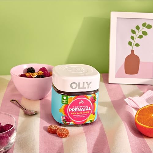 OLLY ESSENTIAL PRENATAL GUMMY MULTIVITAMIN, FOLIC ACID, VITAMIN D, OMEGA 3 DHA, SUPPORTS HEALTHY GROWTH AND BRAIN DEVELOPMENT, CITRUS BERRY – 84 COUNT