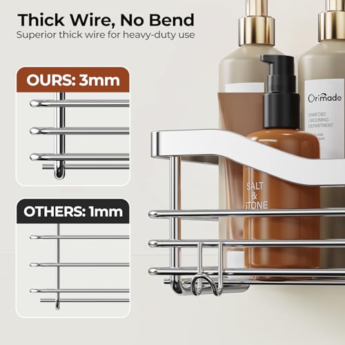 Orimade Shower Shelf No Drilling Stainless Steel Shower Shelf with 5 Hooks Shower Baskets for Bathroom Kitchen Toilet Pack of 2