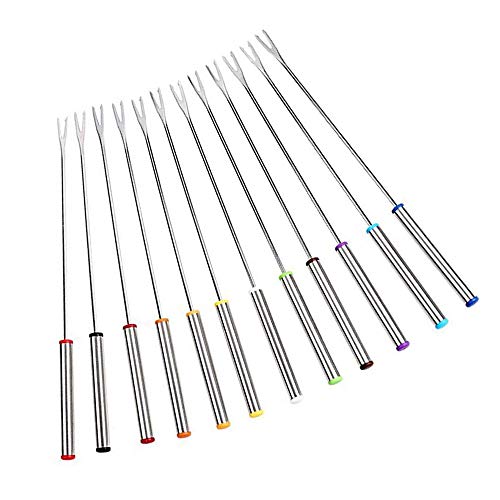 WXLAA 12pcs Stainless Steel Fondue Forks Fruit Chocolate Fountain Cheese Forks with Heat Resistant Handle - Thumbnail 5