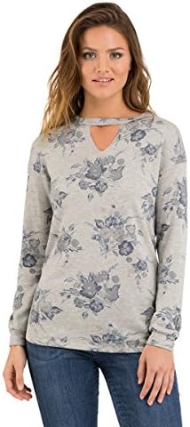 Como Blu Choker V-Neck French Terry Sweatshirt For Women - Heather Grey/Blue Floral, Large