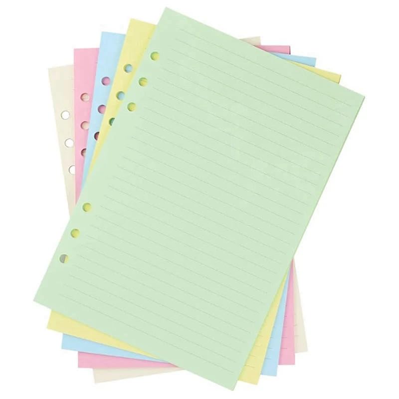 Lined Refill Paper 100 Sheet A5 Coloured for Filofax - 6 Punched Holes Loose-Leaf Refillable Lined Paper, A5 Diary Planner Inserts Refills for Notes Meeting Travel Record