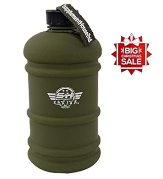 Large Water Jug Capacity 2.2L 75oz Large Leakproof BPA Free Water Bottle ( Commando Matt Green Finish with embroidery logo on strap )