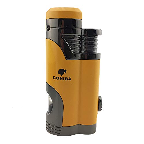 Cigar Torch Lighter with Punch Windproof Double Flame Cigarette Lighters High Quality 2 Jet Flame Butane Refillable Inflatable