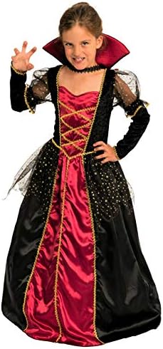 Magicoo vampire princess costume girls kids Halloween red and black - fancy dress costume child girls dress & collar, 7-8 years (122-128)