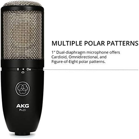 Blue AKG P420 microphone with audio filter and cable, priced at $199.99.