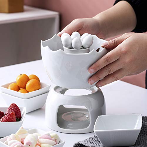 MALACASA Fondue Set, Porcelain Fondue Pots for Chocolate Cheese and