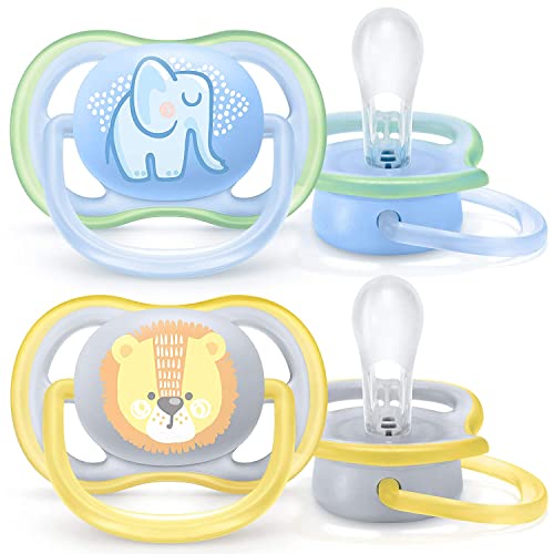 Philips AVENT Ultra Air Pacifier, 06 Months, Elephant,Lion, 4 Pack