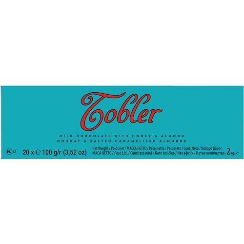 TOBLERONE MILK CHOCOLATE BAR WITH SALTED CARAMELIZED ALMONDS AND HONEY AND ALMOND NOUGAT, BULK CHOCOLATE, 20 – 3.52 OZ BARS