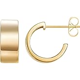 AVECON Hoop Chunky Earrings for Women 14K Gold/Rhodium Plated C-Shape Half Open Huggie Earrings 925 Sterling Silver Hoops Temperament Women's Earrings Lightweight, Hypoallergenic