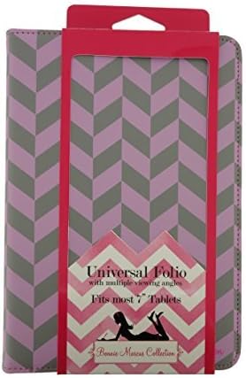 Bonnie Marcus Universal 7 inch Tablet Folio Case with Multiple Viewing Angles - Chevrons in Grey/Pink