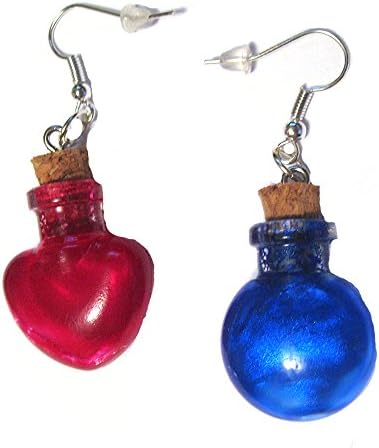Role Playing Health and Mana Potions Silver Plated French Hook Charm Earrings Glass Vials