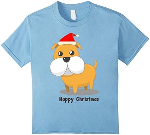 Kids CUTE Boxer / Bulldog in a Santa Hat Happy Christmas Tee 4 Baby Blue