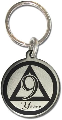 9 Year AA Alcoholics Anonymous Sobriety Anniversary Medallion Keychain for Sober Birthday with Serenity Prayer