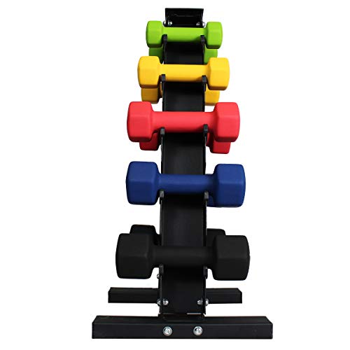 Fitness Republic Solid Steel Dumbbell Rack Holder, A-Frame Dumbbell Storage Racks, Free weights stand for home gym exercise, Neoprene Dumbbells Pairs (3lb, 5lb, 8lb, 10lb, 12lb) with 5 Tier Rack Combo