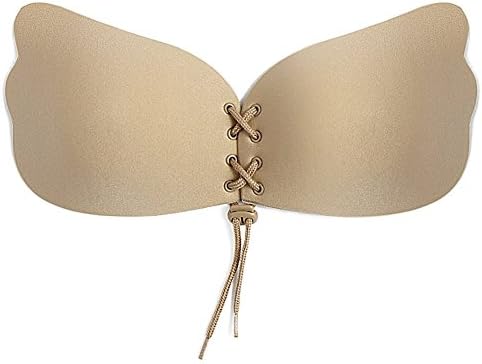 YBeauty Queen Stick on Backless Lace-up Seamless Strapless Under Uplift Bra (C, Nude)