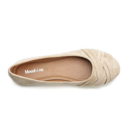 Meeshine Women's Comfortable Bow Point Toe Flat Pumps Slip On Shoes（Weaving Nude US 9 - Thumbnail 2