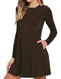 Viishow Vestido de manga larga para mujer Camiseta con cuello redondo casual Vestidos con bolsillos