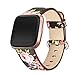 bayite Leather Bands Compatible with Fitbit Versa/Versa 2, Slim Wristband Replacement Accessories Fitness Classic Straps Women, Black/Pink Flower
