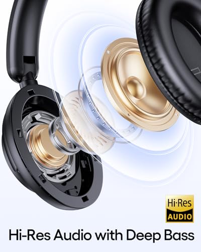 TAGRY Hybrid Active Noise Cancelling Headphones 100H Playtime Wireless Over Ear Bluetooth Headphone with Fast Charging Hi-Res Audio Comfort Earcups Headsets for Travel Home Office Phone PC Black