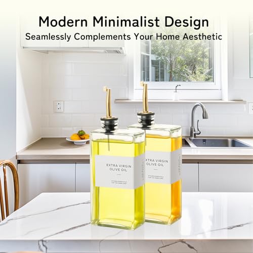 VINATO 2 Pieces 500 ml Glass Oil Bottle, with Funnel*1, Labels*36, Oil and Vinegar Bottle Oil Refillable for Kitchen and Bar