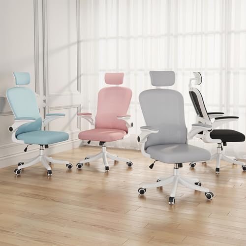 MOZOGOT Ergonomic Office Chair with Lumbar Support & Headrest & Flip-up Arms Height Adjustable Rocking Home Office Desk Chairs for Teens and Adults (Pink Mesh)