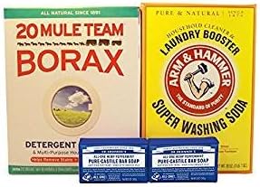 Powder Laundry Detergent DIY Do it Yourself Soap Kit Featuring Dr Bronner Soap Bars, 20 Mule Team Borax, and Super Washing Soda Laundry Booster (Peppermint)