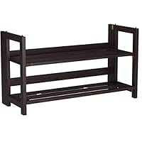 Stony-Edge No Assembly Folding Shoe Rack Organizer, 2 Shelves, Home Shoe Storage Bench, Quality Furniture. Espresso Color. 28" Wide.