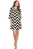Women's Chevron Print A-Line Dress. MADE IN USA (Medium, BLACK)