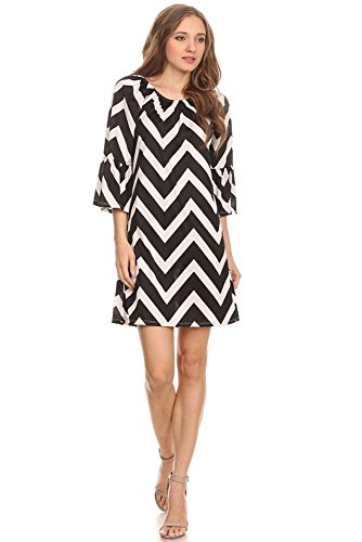 Private Label Women's Chevron Print A-Line Dress. Made In USA (Medium, Black)