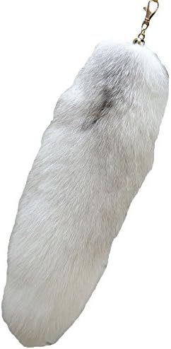 Fashfur 16inch Fox Tail Fur Handbag Accessories Key Chain Ring Hook Tassels Natural Color Cospaly Toy (white)