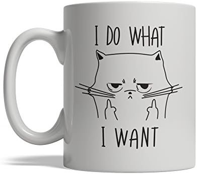 Bijouland - I Do What I Want, Ceramic Coffee Mug, 11-Ounce White, Purrfect Birthday Cat Mug Gift, Father's Day Gift for Cat Lovers