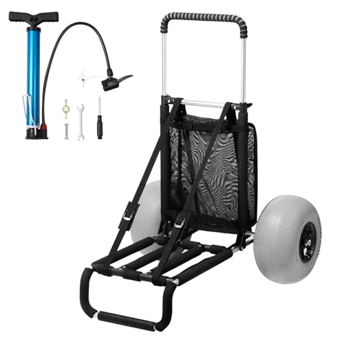 VEVOR Beach Dolly with Big Wheels for Sand, 29.9 x 15.4 Cargo Deck, w/ 12 Balloon Wheels, 165LBS Loading Capacity Folding Sand Cart & 27 to 44.7 Adjustable Height, Heavy Duty Cart for Beach