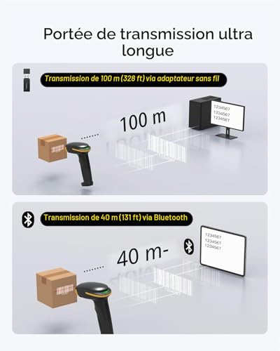Inateck BCST-21 Wireless 1D Barcode Reader, 3 in 1 Barcode Shower Compatible with Bluetooth and 2.4GHz Wireless and USB Wired, 2000mAh with APP and SDK, for Android iOS PC, BCST-21