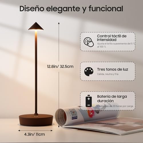 HYMZP Rechargeable Wireless Table Lamp, LED Table Lamp, 3 Colour Modes, IP54, for Indoor/Outdoor, Restaurant (2 x Rust)