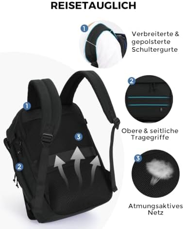Handgepäck Rucksack für Ryanair Flugzeug Unter-Sitzplatz, Tiefes Laptopfach bis 14 Zoll, PET-Recycelte, Wasserdichter Reiserucksack für Herren & Damen, 40x20x25(Schwarz)