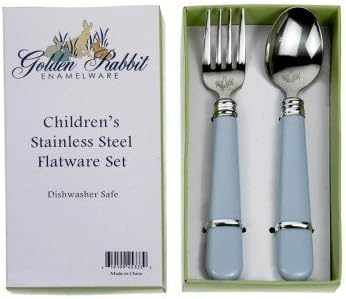 Golden Rabbit Enamelware, Blue Baby Flatware Set, 2-piece giftboxed set, 5½ inch long flatware