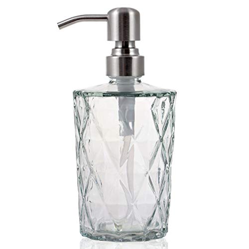 bonris Diamond Design Soap Dispense with 304 Rust Proof Stainless Steel Pump Glass Soap Dispenser Kitchen Soap Dispenser Bathroom Soap Dispenser Great for Essential Oils, Lotions, Liquid Soaps - Thumbnail 7